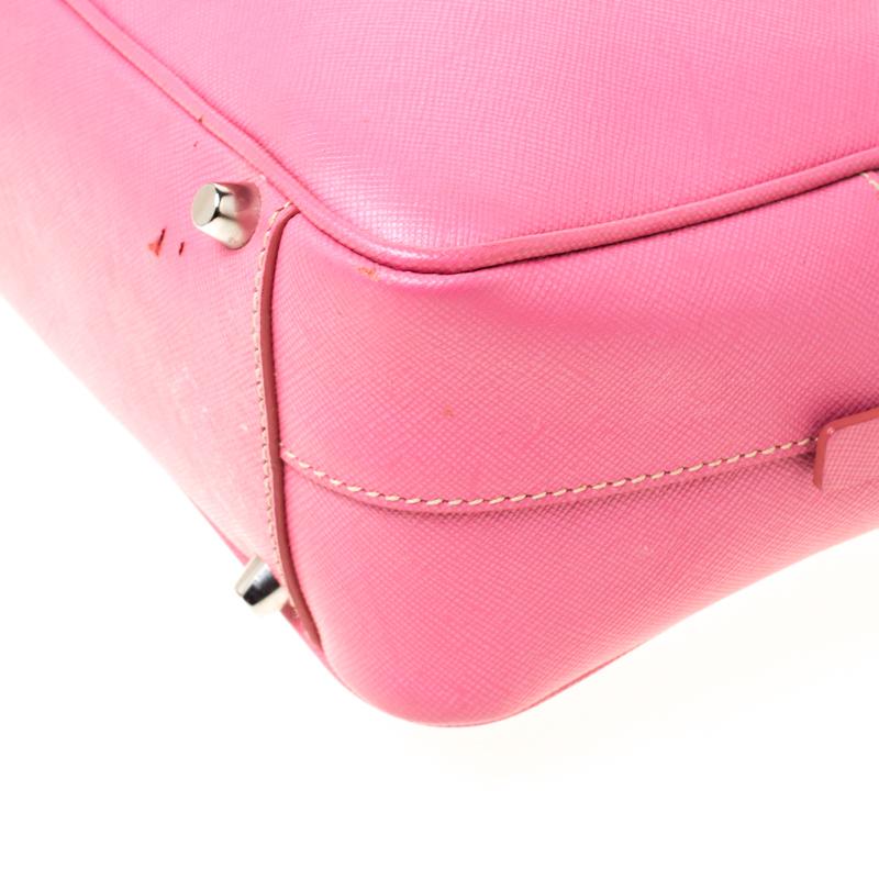Women's Prada Pink Saffiano Leather Bowler Bag