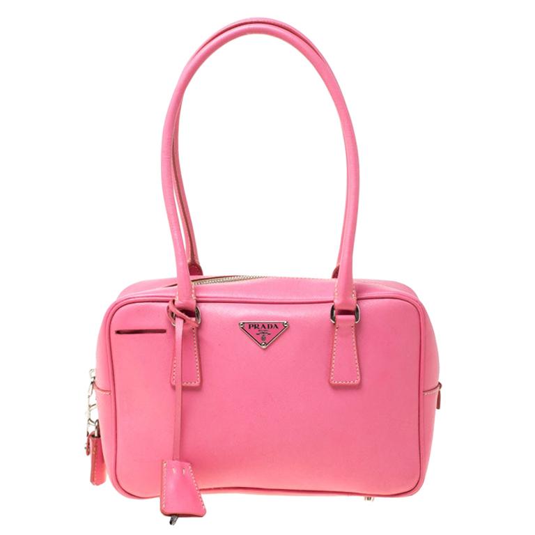 Prada Pink Saffiano Leather Bowler Bag