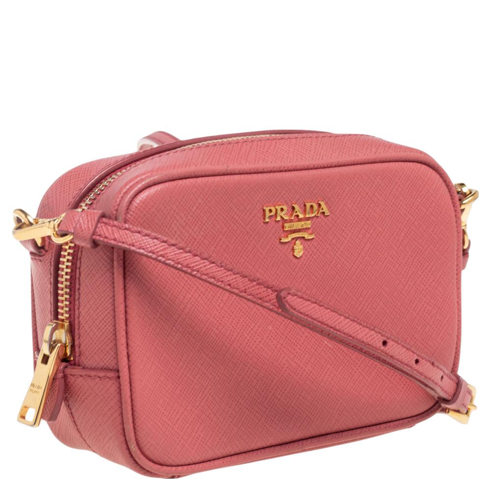 Prada Pink Saffiano Leather Camera Crossbody Bag In Good Condition In Dubai, Al Qouz 2