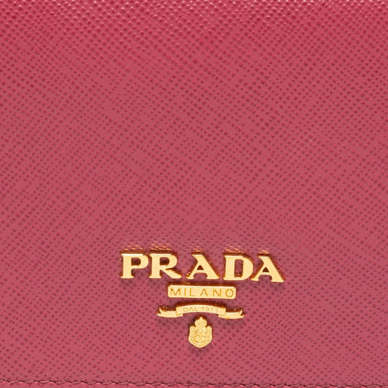 Prada Pink Saffiano Leather Continental Flap Wallet For Sale at 1stDibs