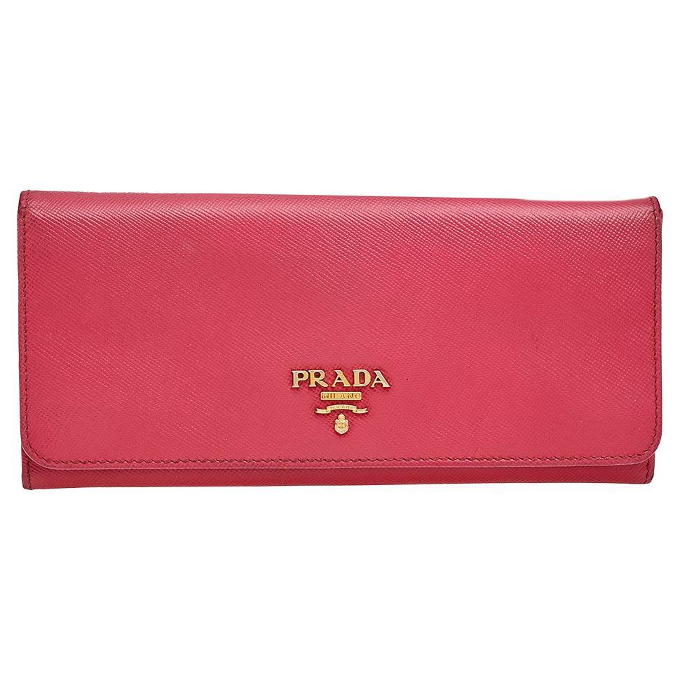 Prada Pink Saffiano Leather Bow Flap Trifold Wallet at 1stDibs