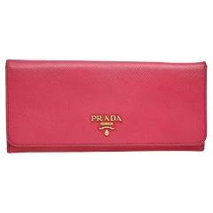 Prada Pink Saffiano Leather Continental Flap Wallet