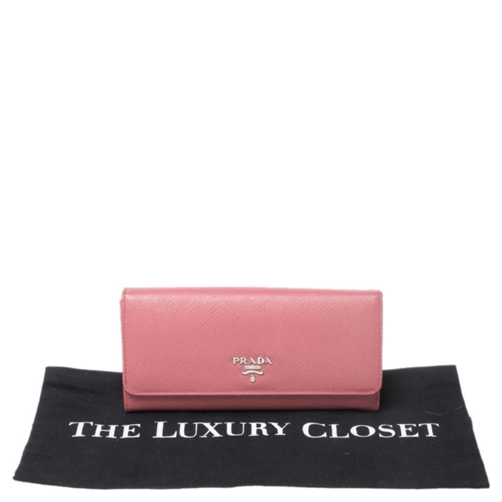 Prada Pink Saffiano Leather Continental Wallet 6