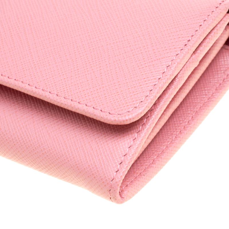 Women's Prada Pink Saffiano Leather Continental Wallet