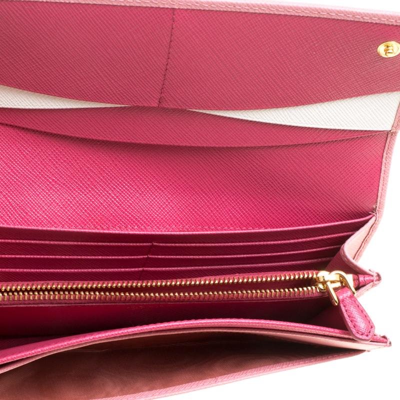 Prada Pink Saffiano Leather Continental Wallet 1
