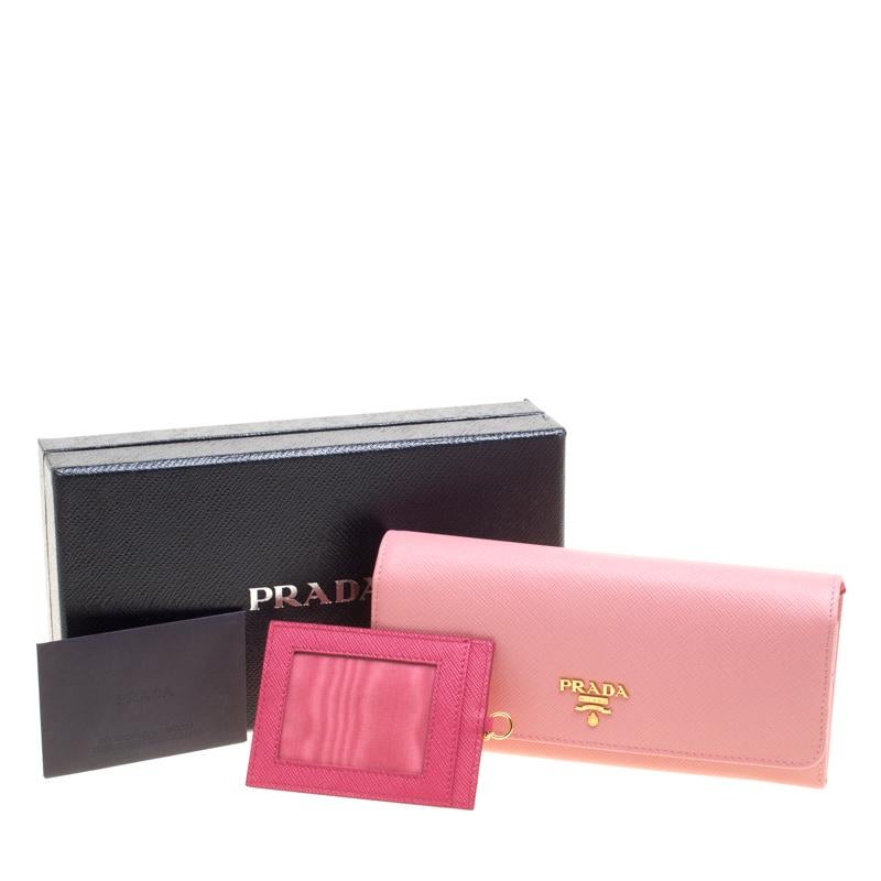 Prada Pink Saffiano Leather Continental Wallet 2