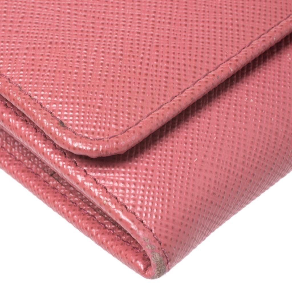 Prada Pink Saffiano Leather Continental Wallet 3