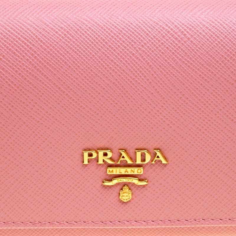 Prada Pink Saffiano Leather Continental Wallet 5