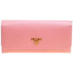 Prada Pink Saffiano Leather Continental Wallet