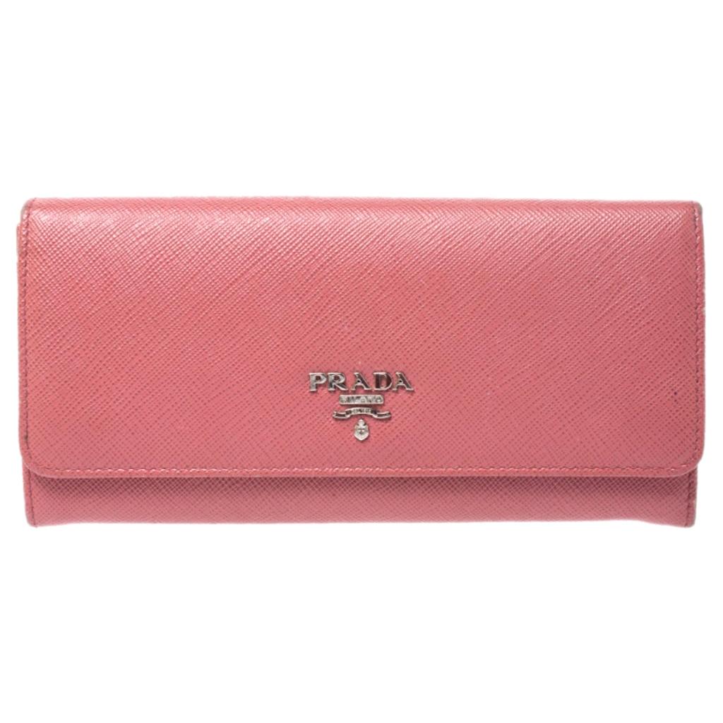 Prada Pink Saffiano Leather Continental Wallet