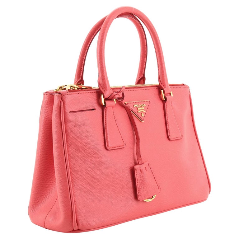 Prada Pink Saffiano Leather Double Zip Lux Mini Handbag at 1stDibs