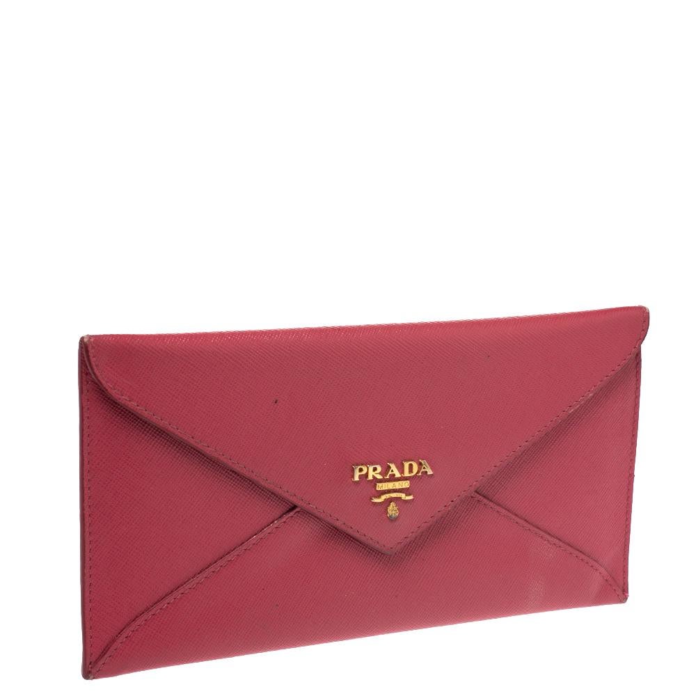 Prada Pink Saffiano Leather Envelope Wallet For Sale at 1stDibs