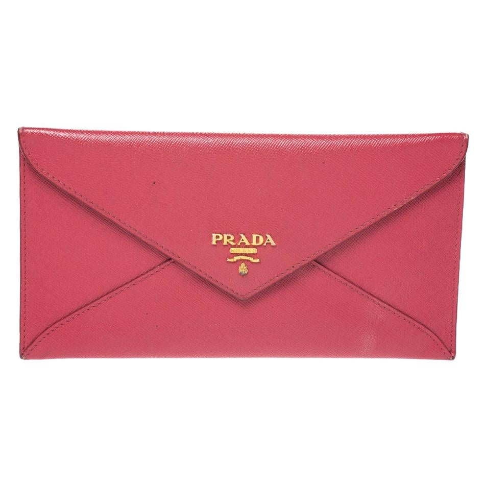 Prada Pink Saffiano Lux Leather Flap Continental Wallet at 1stDibs