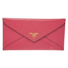 Prada Pink Saffiano Leather Envelope Wallet