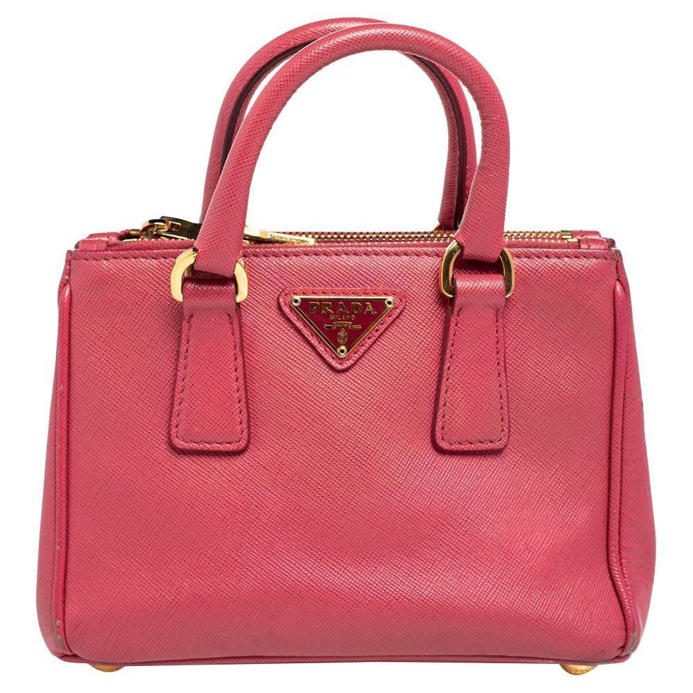 Prada Pink Saffiano Lux Leather Mini Double Zip Tote at 1stDibs