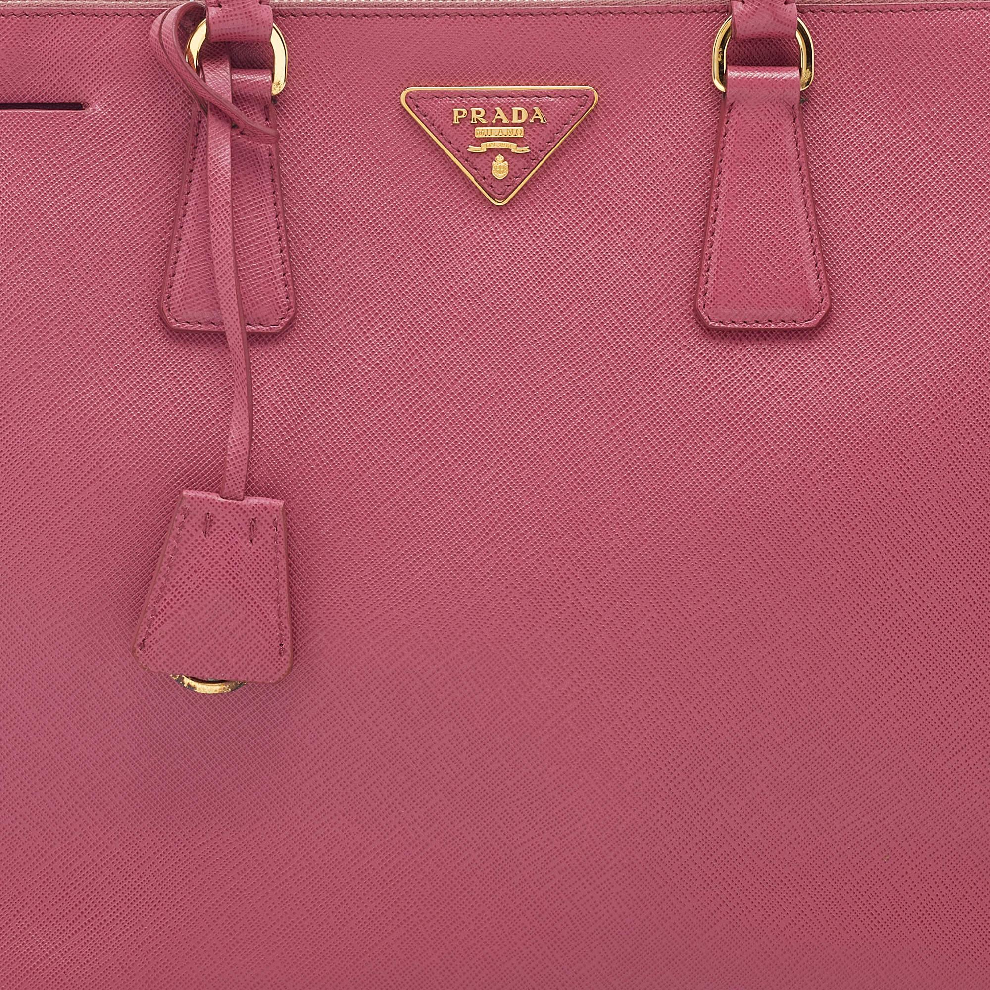 Prada Pink Saffiano Leather Large Double Zip Tote 6