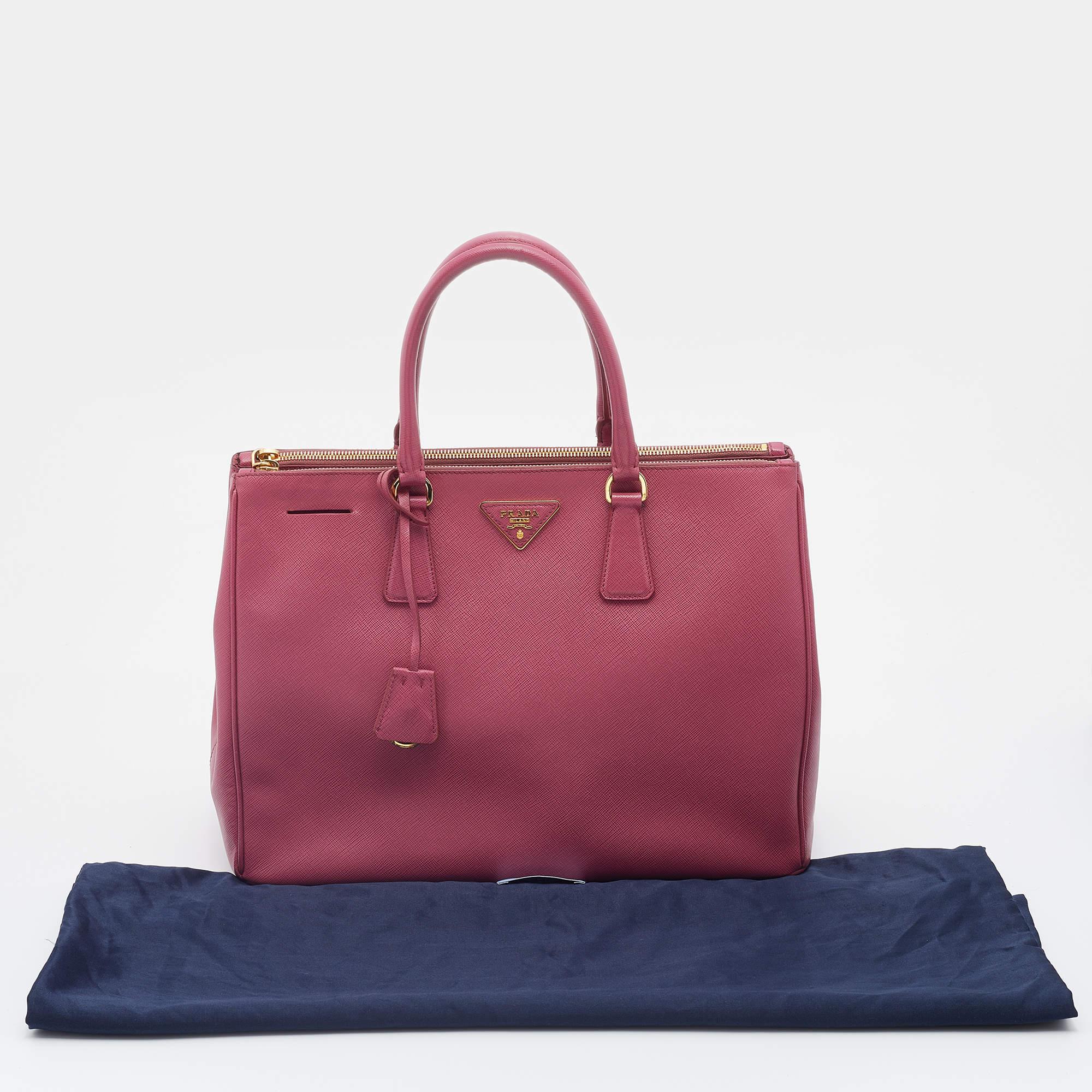 Prada Pink Saffiano Leather Large Double Zip Tote 8