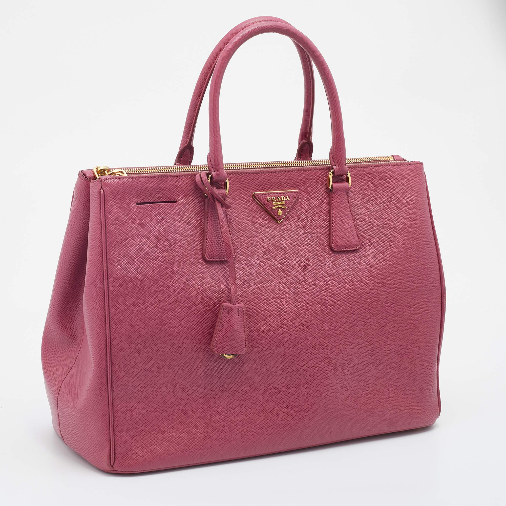 Prada Pink Saffiano Leather Large Double Zip Tote 1