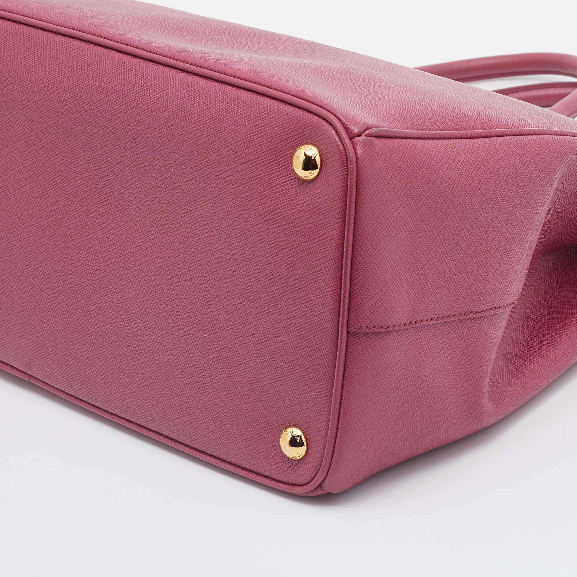 Prada Pink Saffiano Leather Large Double Zip Tote 2