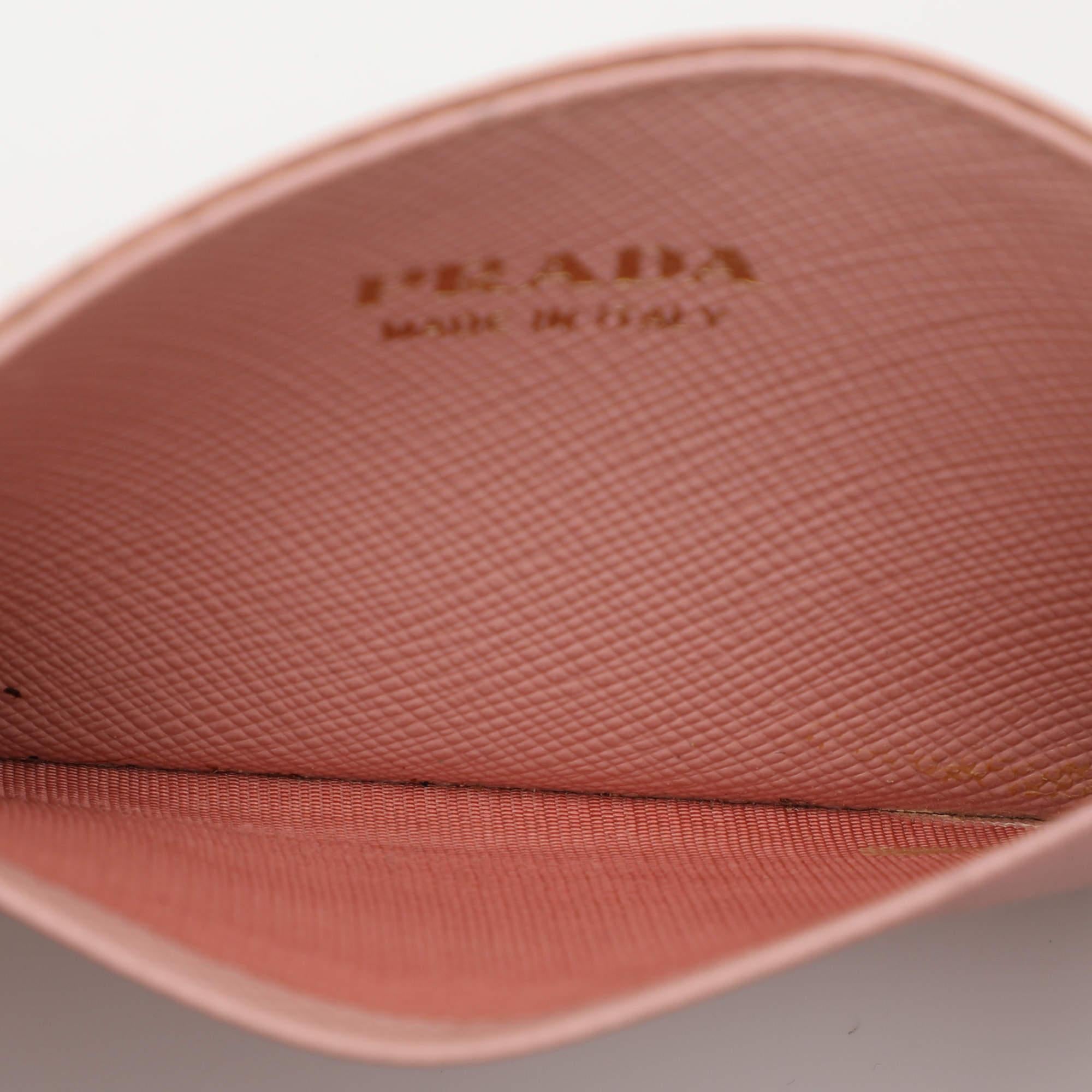 Beige Prada Pink Saffiano Leather Logo Card Holder