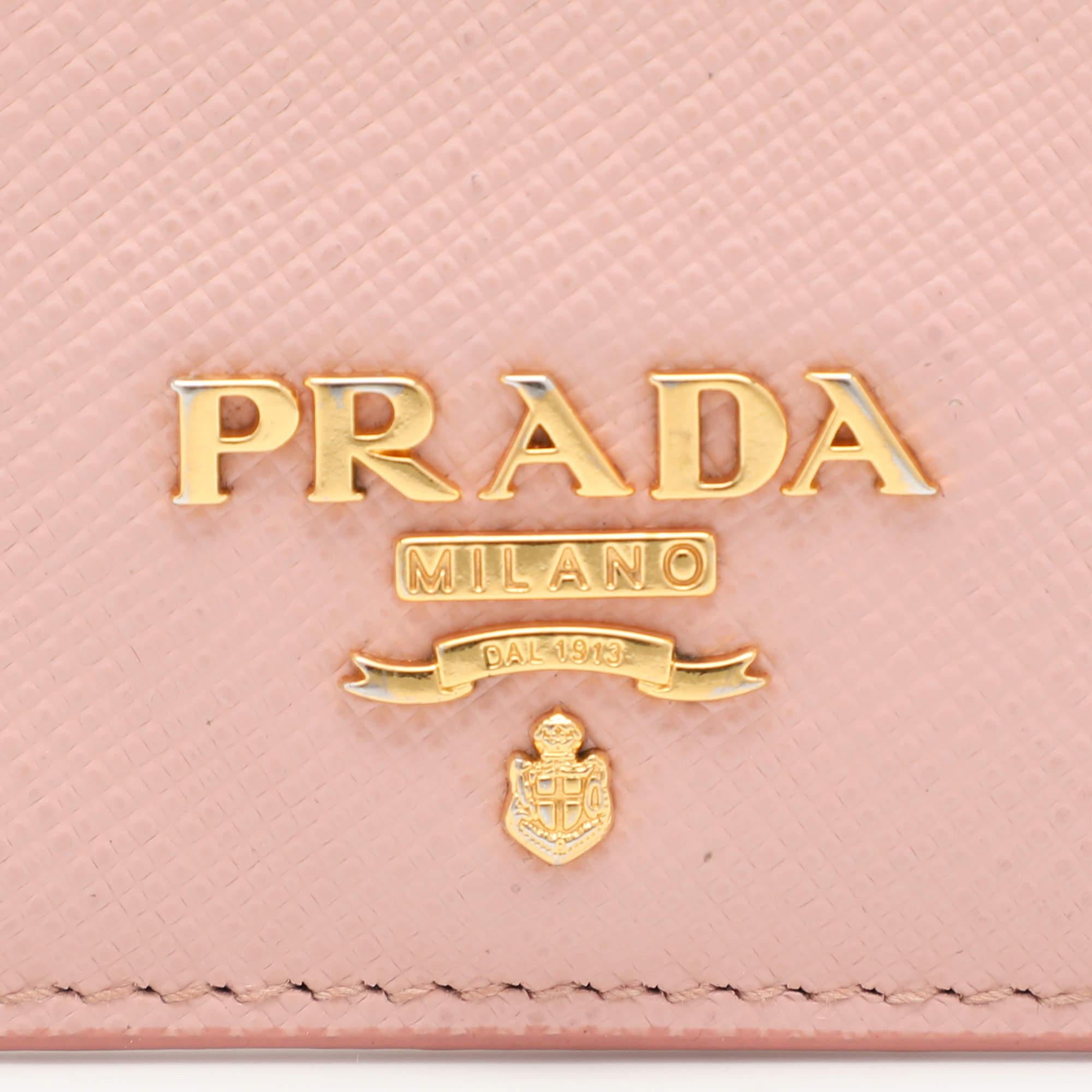 Women's Prada Pink Saffiano Leather Logo Card Holder