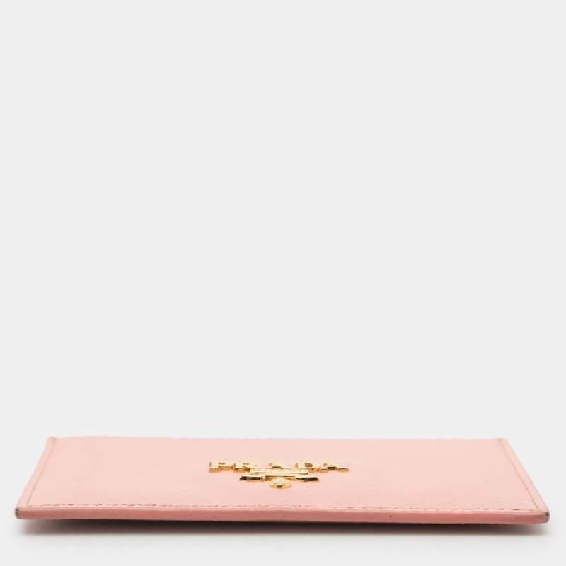 Prada Pink Saffiano Leather Logo Card Holder 1
