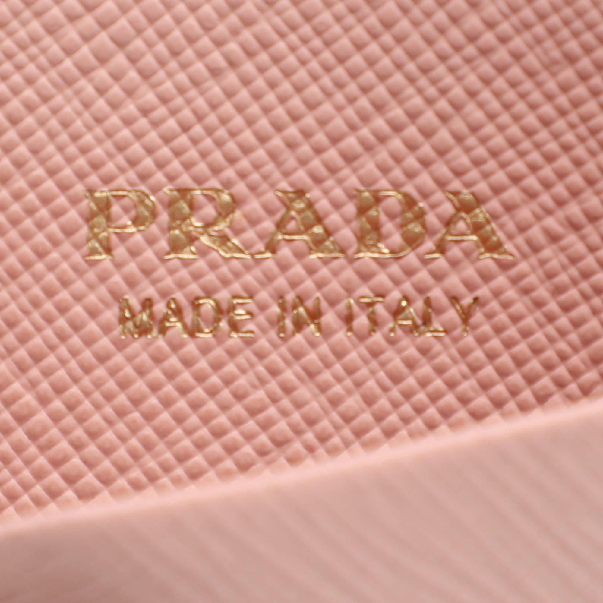 Prada Pink Saffiano Leather Logo Card Holder 2
