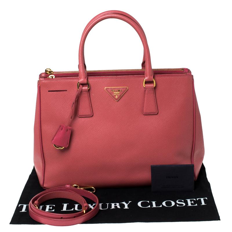 Prada Pink Saffiano Leather Medium Double Zip Tote 7