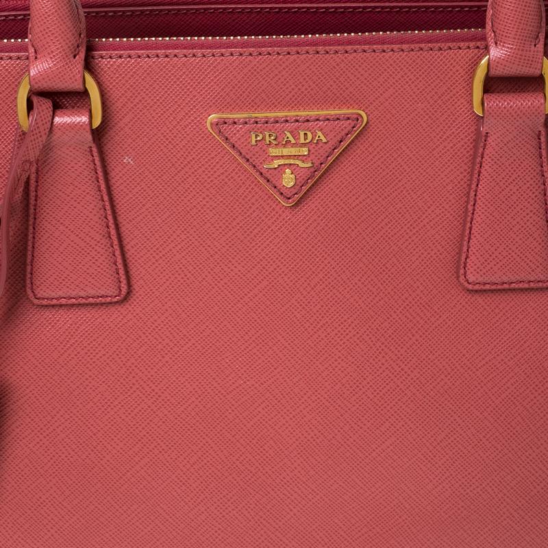 Women's Prada Pink Saffiano Leather Medium Double Zip Tote
