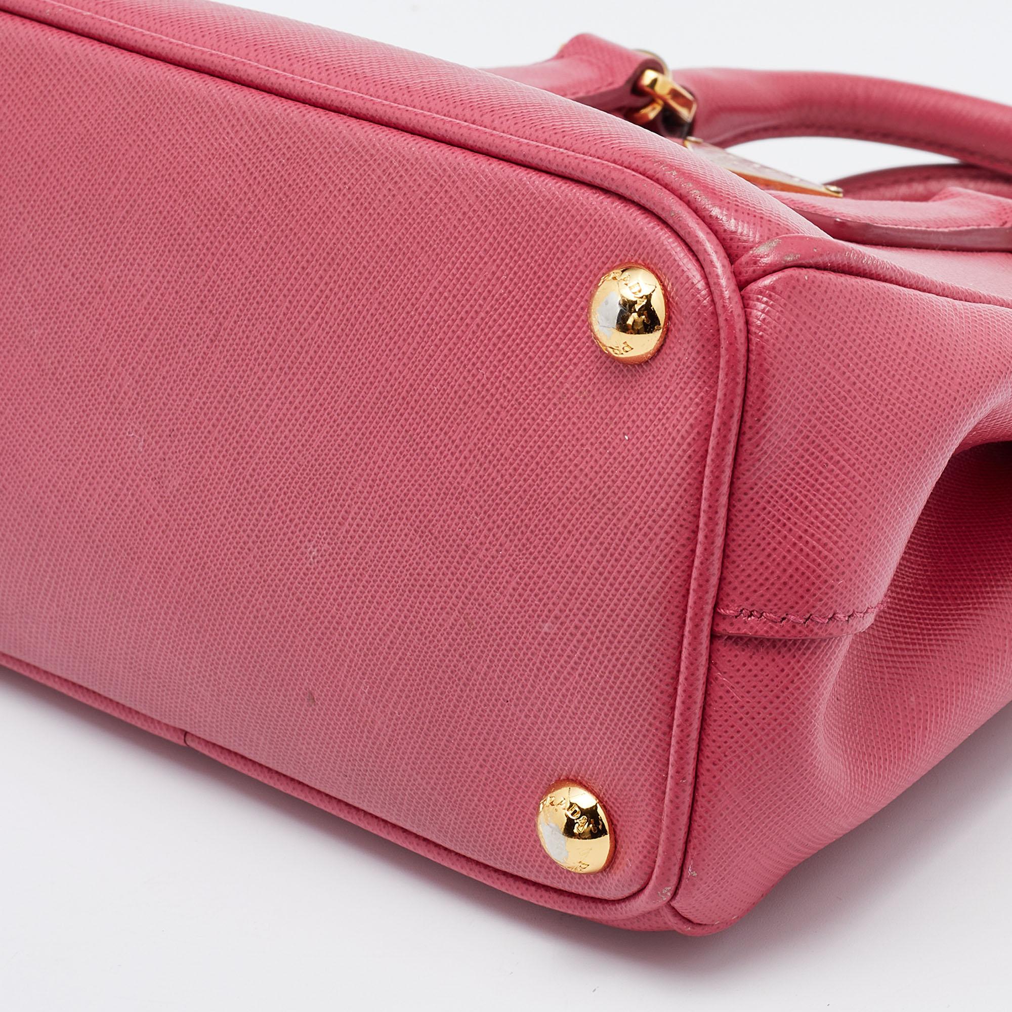 Prada Pink Saffiano Leather Micro Galleria Tote 5