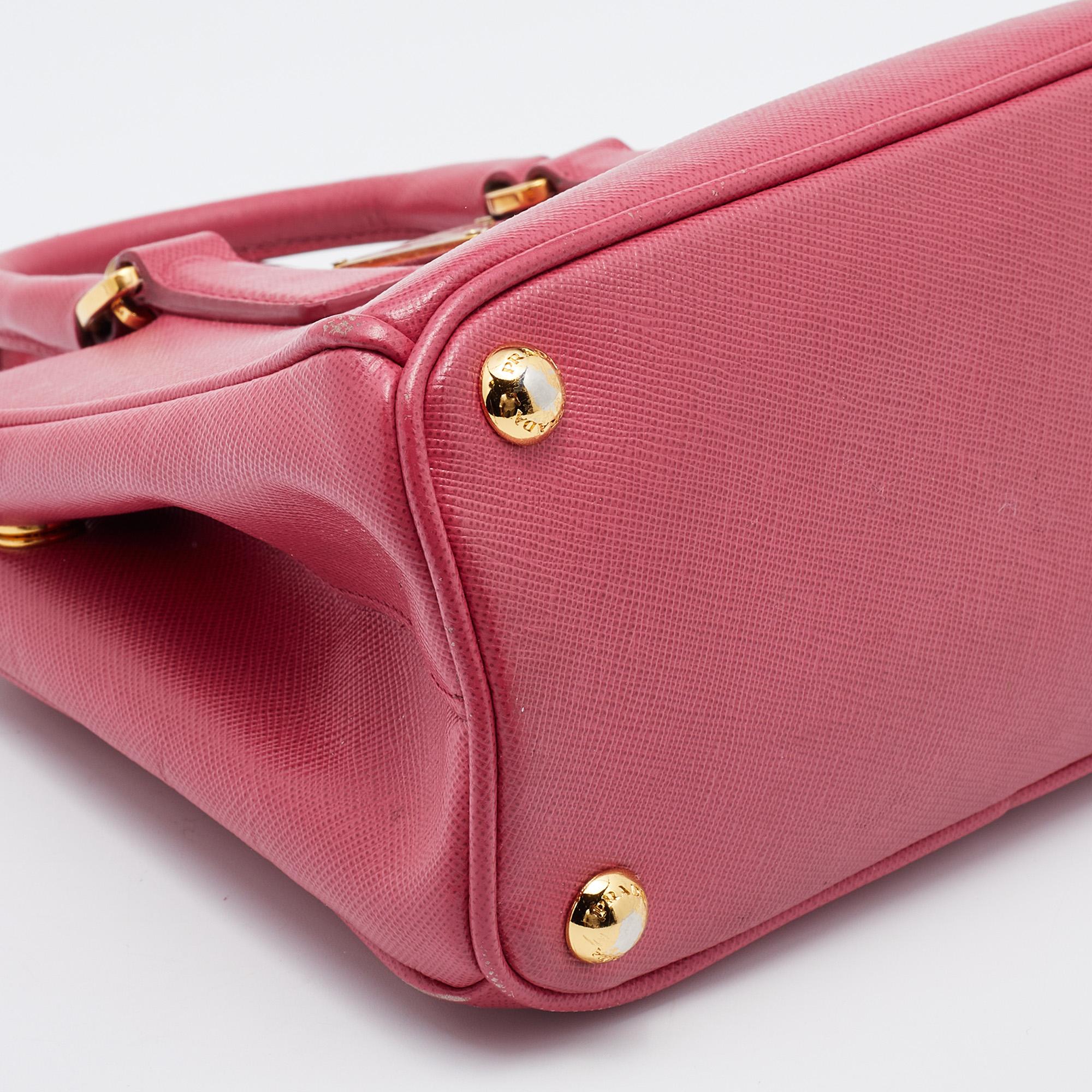 Prada Pink Saffiano Leather Micro Galleria Tote 8
