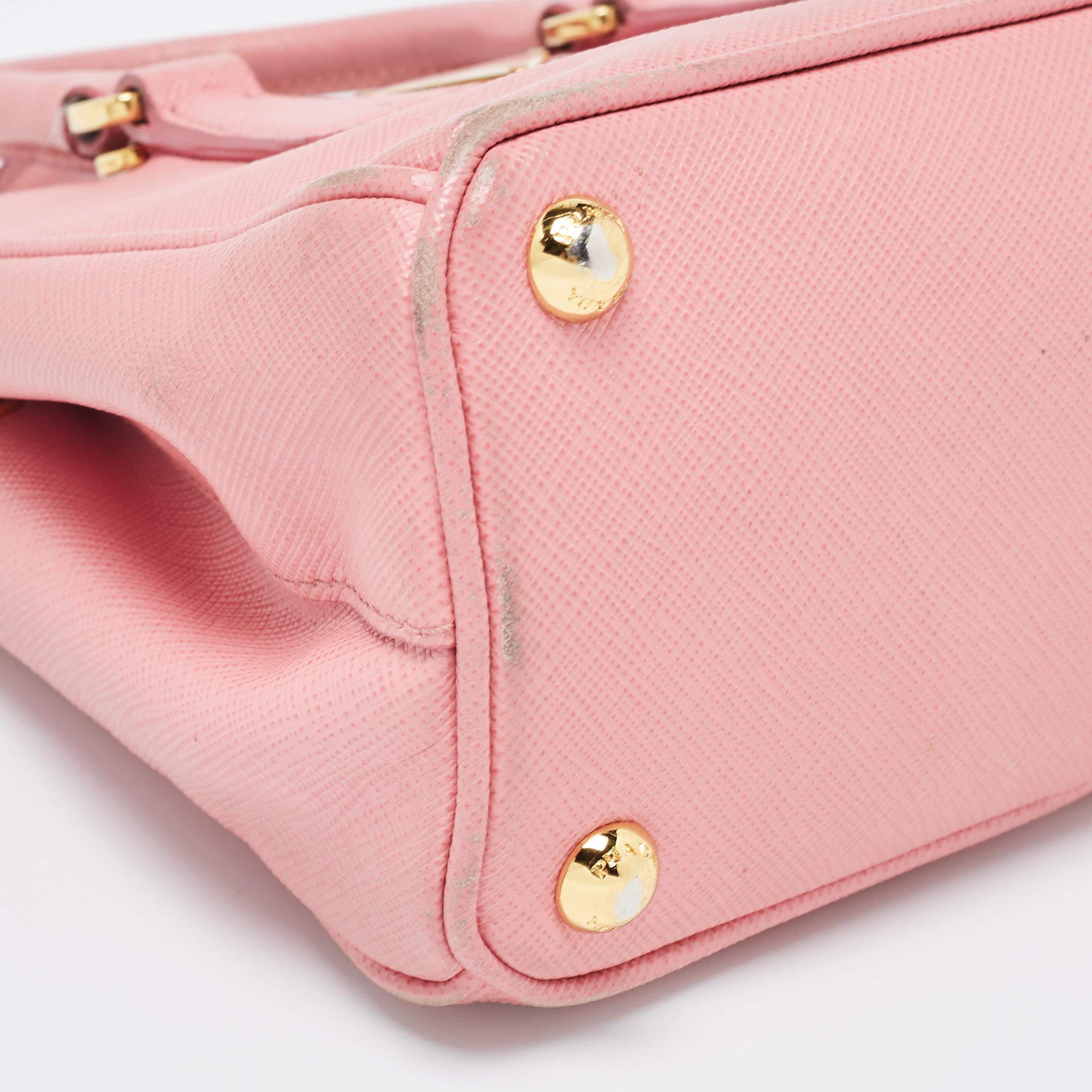 Prada Pink Saffiano Leather Mini Galleria Double Zip Tote 11