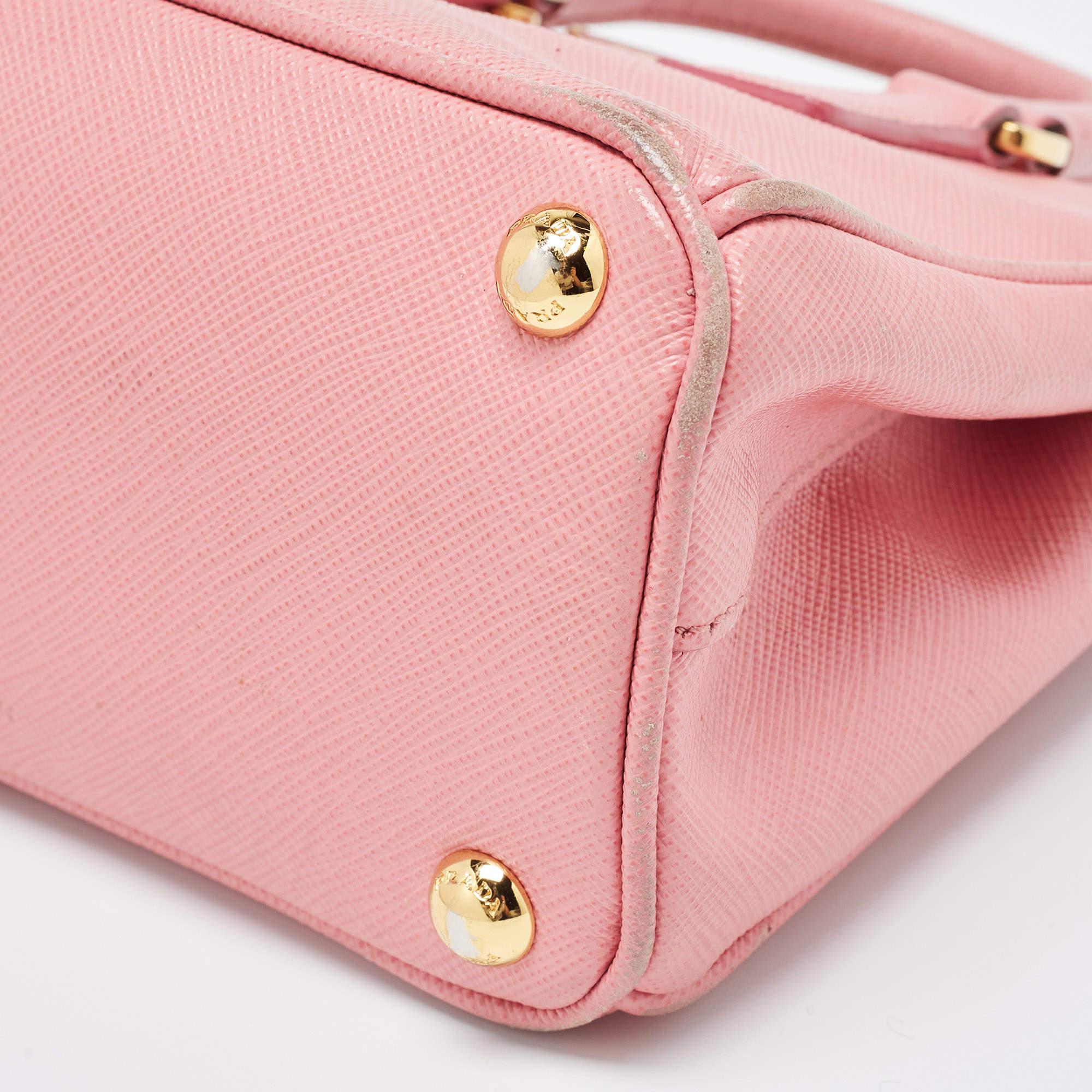 Prada Pink Saffiano Leather Mini Galleria Double Zip Tote 2