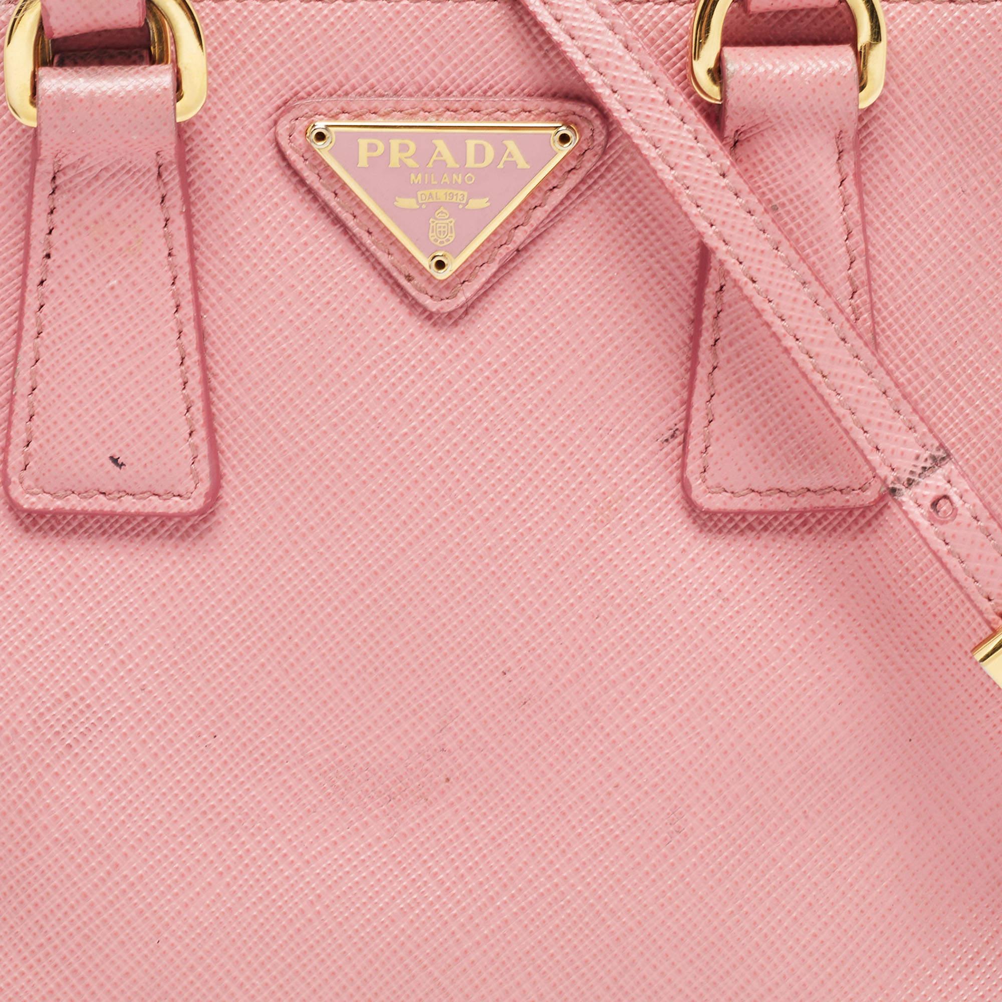 Prada Pink Saffiano Leather Mini Galleria Double Zip Tote 3