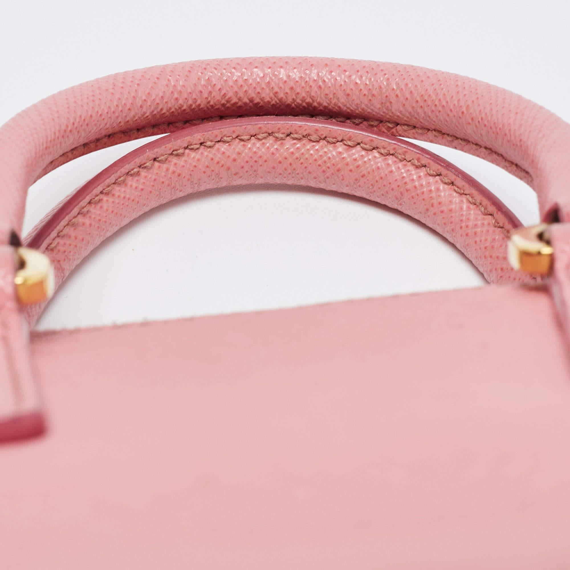 Prada Pink Saffiano Leather Mini Galleria Double Zip Tote 4