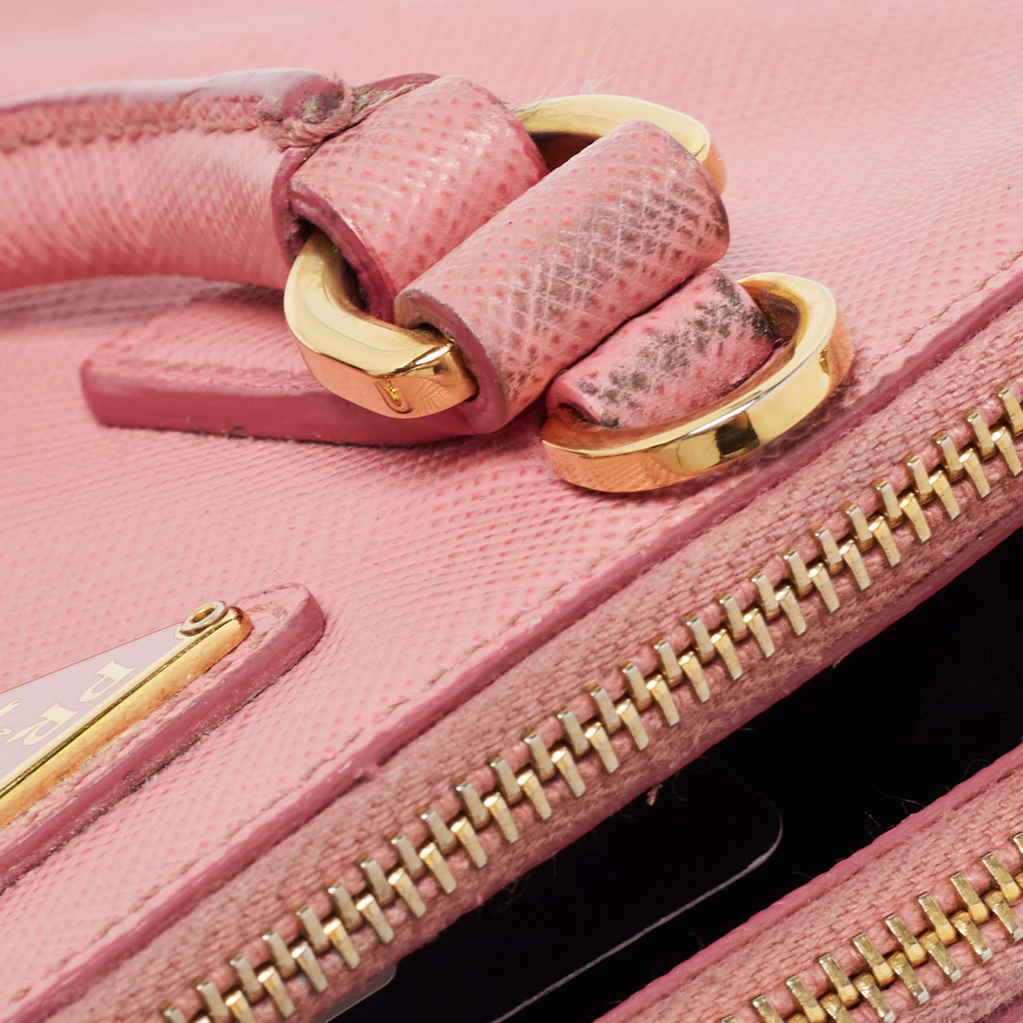 Prada Pink Saffiano Leather Mini Galleria Double Zip Tote 5