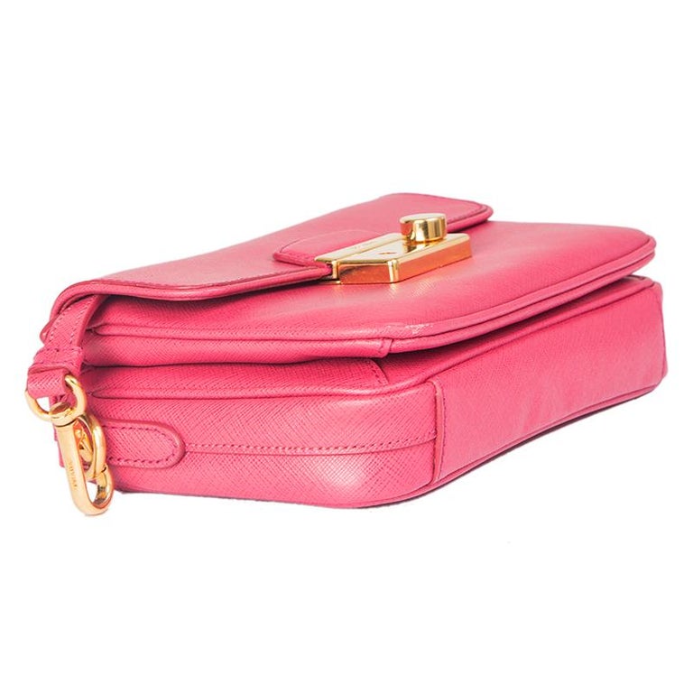PRADA pink Saffiano leather MINI SOUND Crossbody Shoulder Bag For Sale at 1stdibs