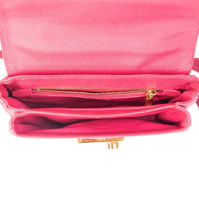 PRADA pink Saffiano leather MINI SOUND Crossbody Shoulder Bag In Excellent Condition In Zürich, CH