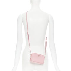 PRADA pink saffiano leather silver logo hardware small crossbody camera bag
