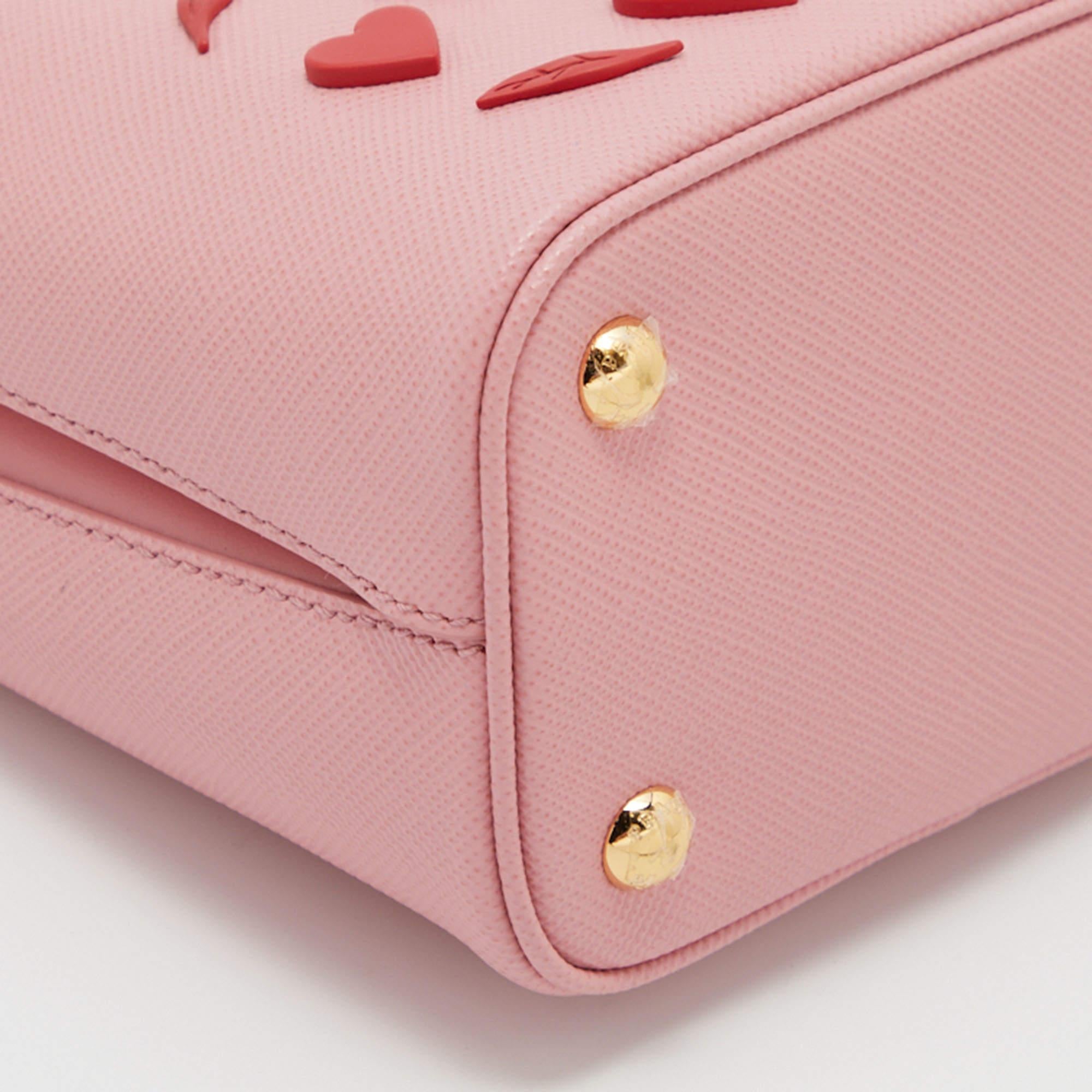 Prada Pink Saffiano Leather Small Embellished Panier Bag 6