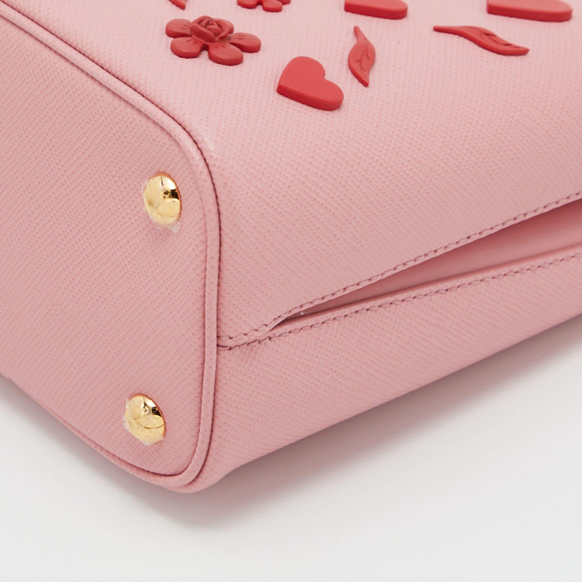 Prada Pink Saffiano Leather Small Embellished Panier Bag 7