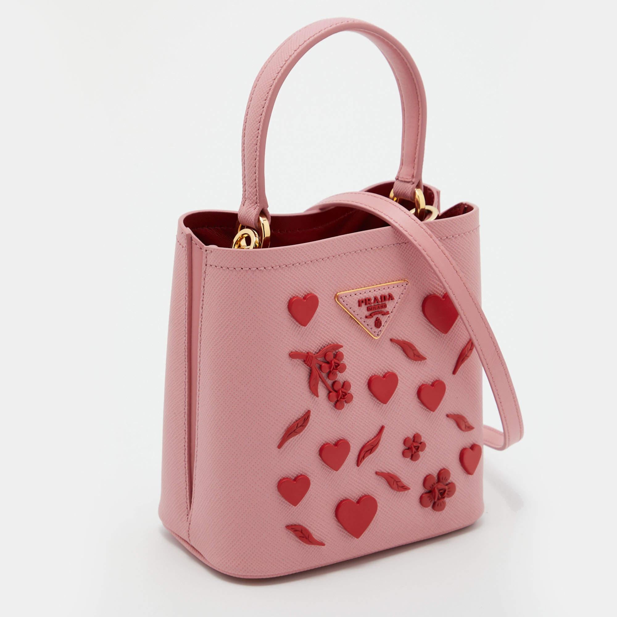 Women's Prada Pink Saffiano Leather Small Embellished Panier Bag