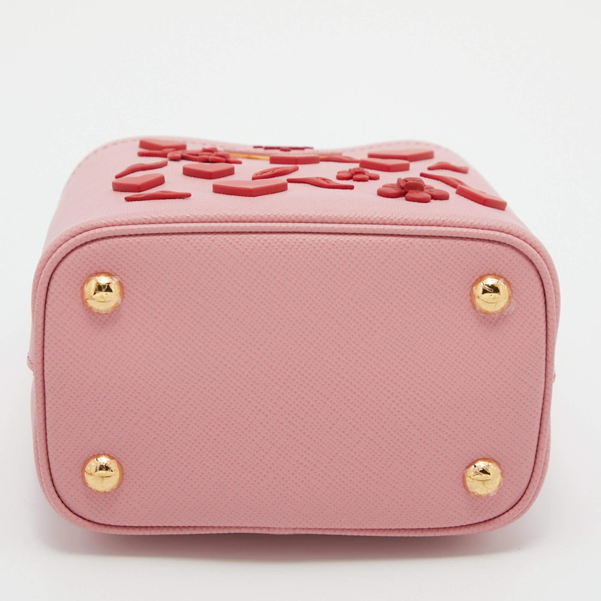 Prada Pink Saffiano Leather Small Embellished Panier Bag 1