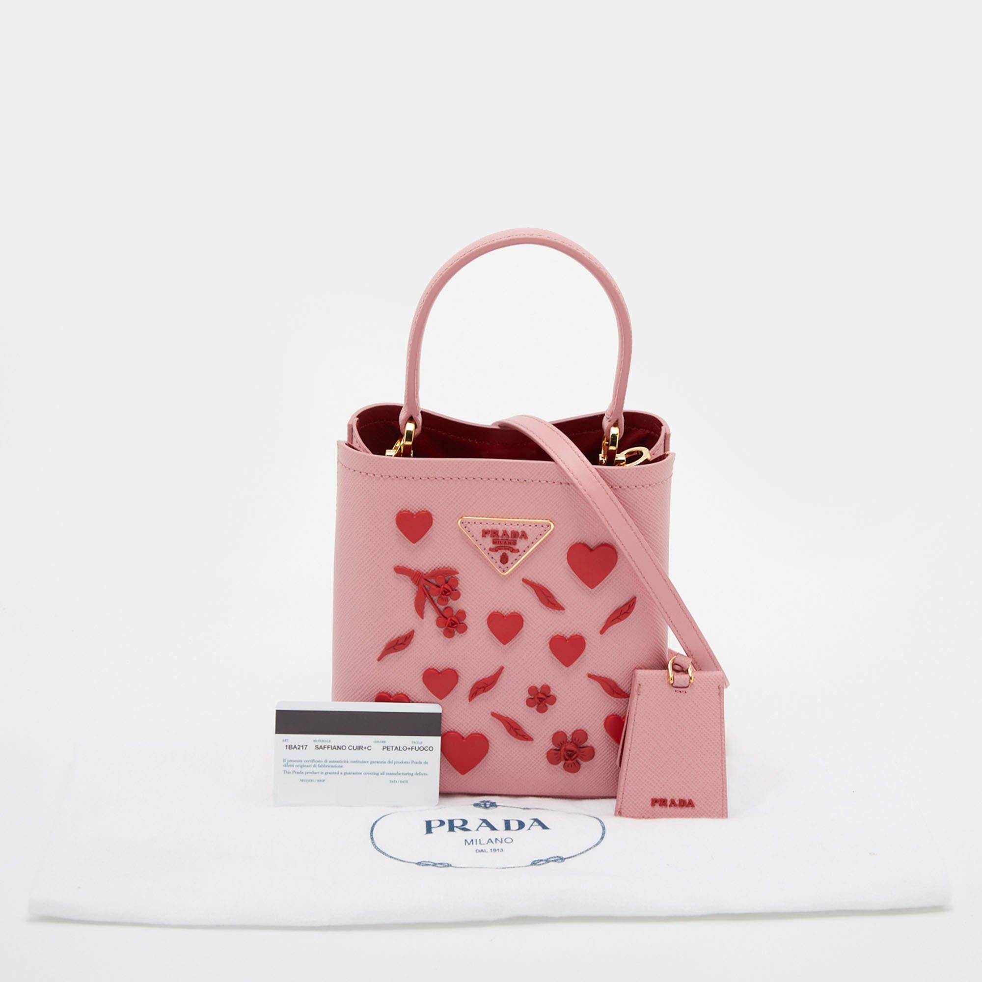 Prada Pink Saffiano Leather Small Embellished Panier Bag 4