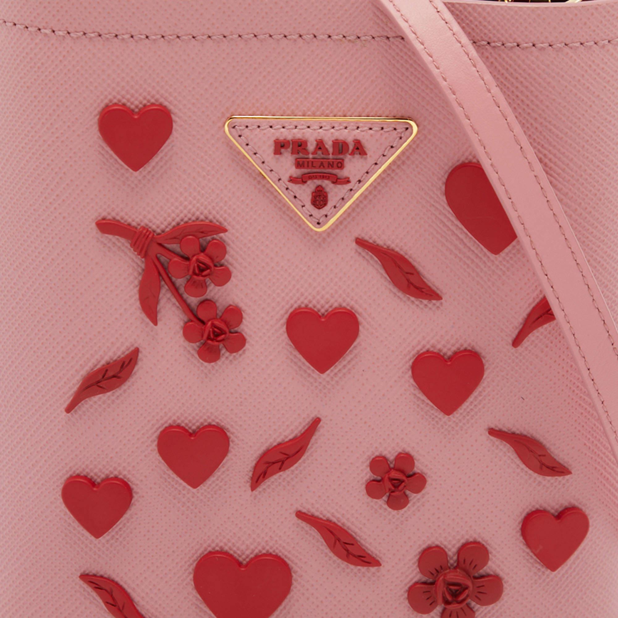 Prada Pink Saffiano Leather Small Embellished Panier Bag 5