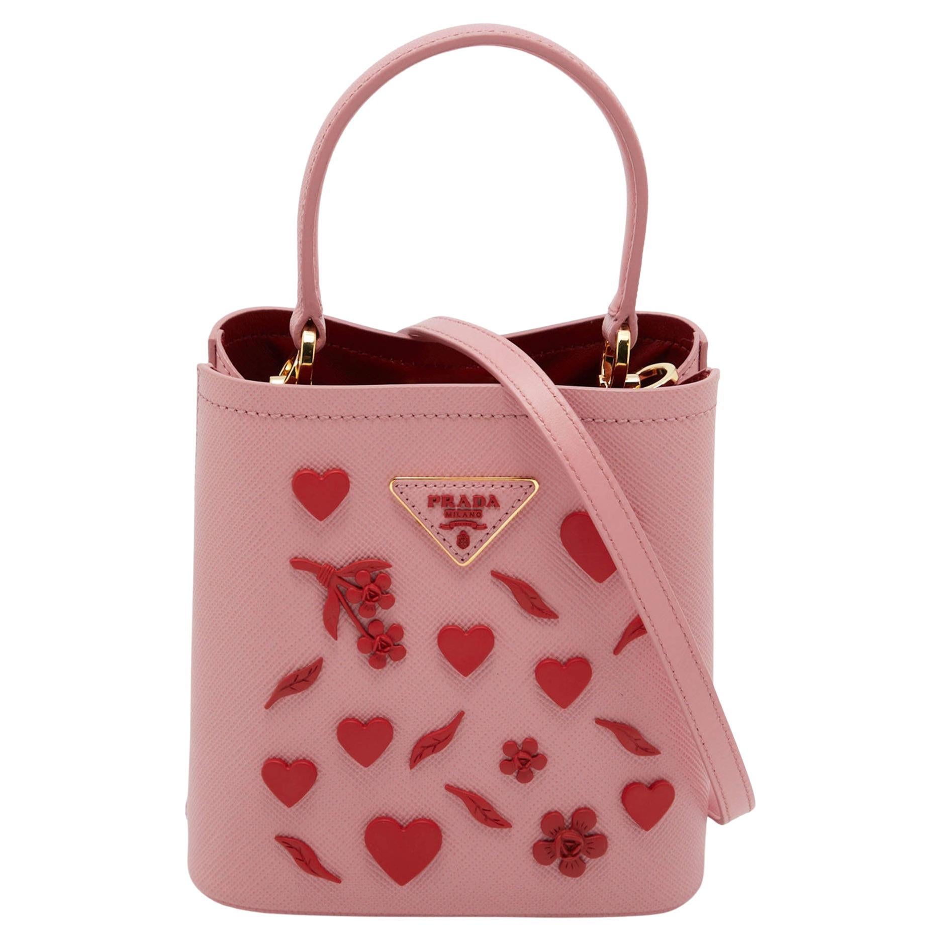 Prada Pink Saffiano Leather Small Embellished Panier Bag For Sale at 1stDibs