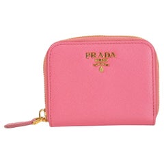PRADA pink Saffiano leather ZIP AROUND COIN Purse Wallet