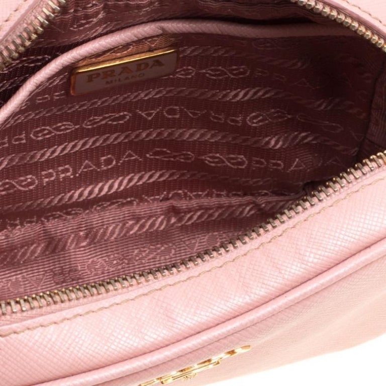Prada Pink Saffiano Lux Leather Camera Crossbody Bag For Sale at