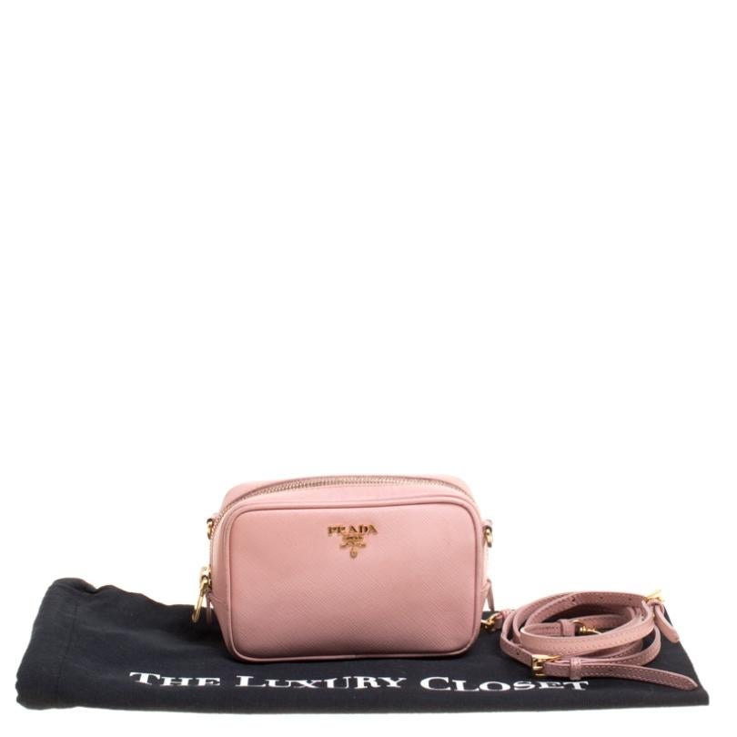 Prada Pink Saffiano Lux Leather Camera Crossbody Bag 3