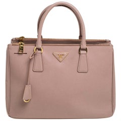 Prada Pink Saffiano Lux Leather Double Zip Galleria bag